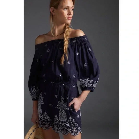 FARM Rio Navy Off-Shoulder Jumpsuit - Picture 1 of 14